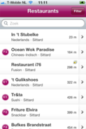 Restaurants in de buurt op de iPhone App